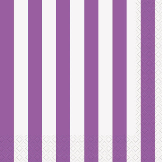 Stripes Pretty Purple Beverage Napkins (Pack of 16) - The Party Marketplace