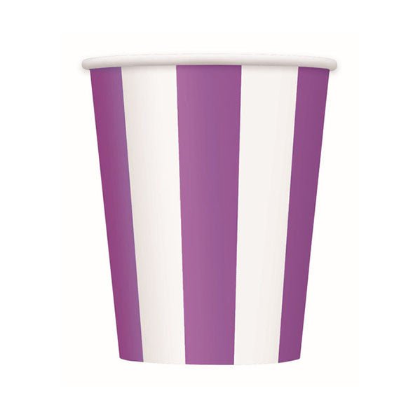 Stripes Pretty Purple Paper Cups 335ml (Pack of 8) - The Party Marketplace