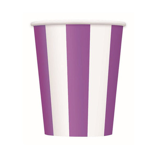 Stripes Pretty Purple Paper Cups 335ml (Pack of 8) - The Party Marketplace