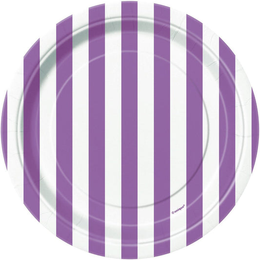 Stripes Pretty Purple Paper Plates 18cm (Pack of 8) - The Party Marketplace