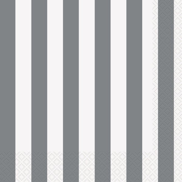 Stripes Silver Luncheon Napkins (Pack of 16) - The Party Marketplace