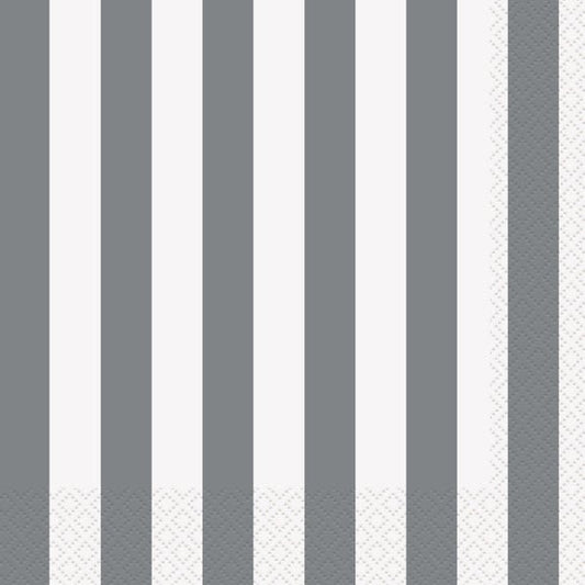 Stripes Silver Luncheon Napkins (Pack of 16) - The Party Marketplace