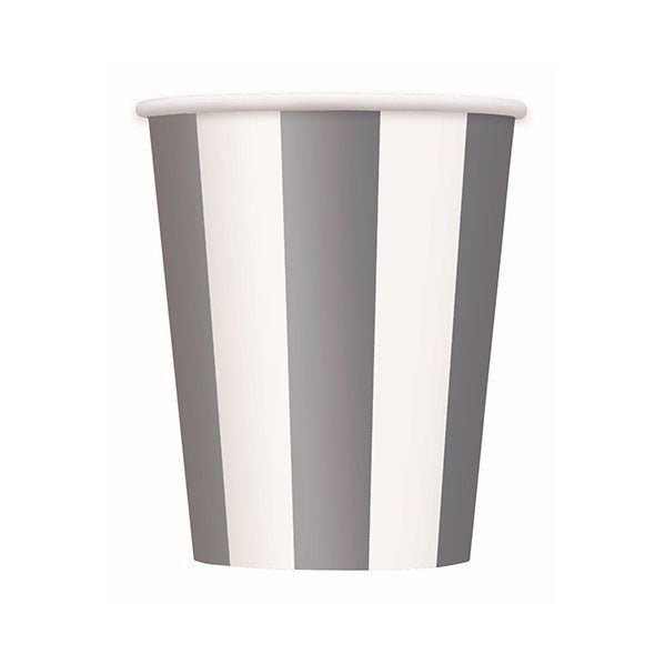 Stripes Silver Paper Cups 335ml (Pack of 8) - The Party Marketplace