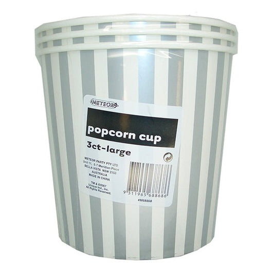 Stripes Silver Paper Popcorn Cups - Large (Pack of 3) - The Party Marketplace
