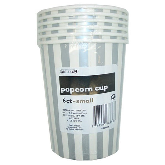 Stripes Silver Paper Popcorn Cups - Small (Pack of 6) - The Party Marketplace
