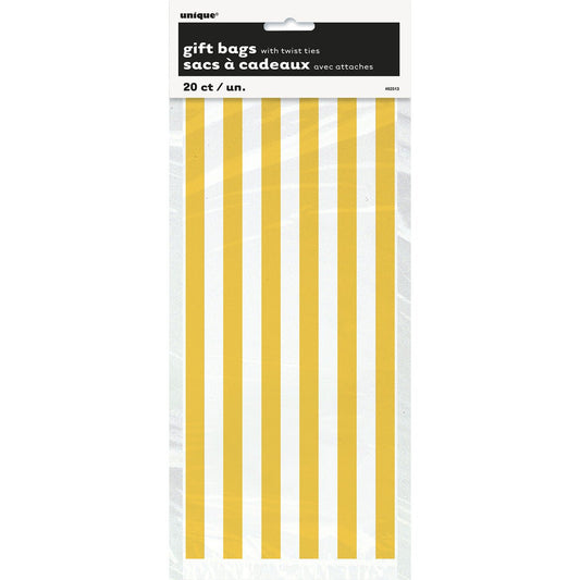 Stripes Sunflower Yellow Printed Cello Bags (Pack of 20) - The Party Marketplace