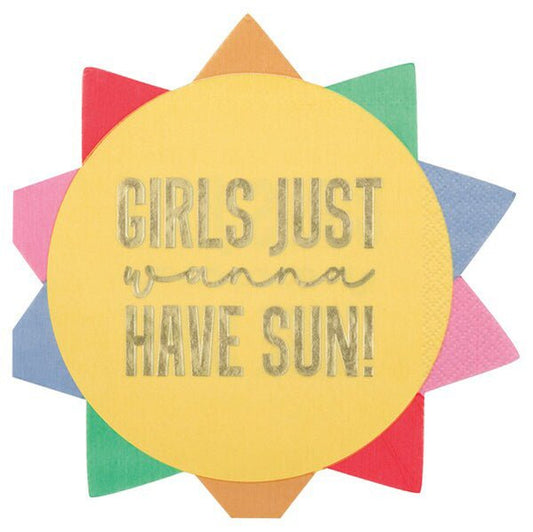 Summer Chic "Girls Just Wanna Have Sun" Sun Shaped Foil Stamped Luncheon Napkins (Pack of 16) - The Party Marketplace