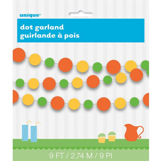 Summer Dots Paper Garland - Orange, Yellow & Lime Green (2.74m) - The Party Marketplace