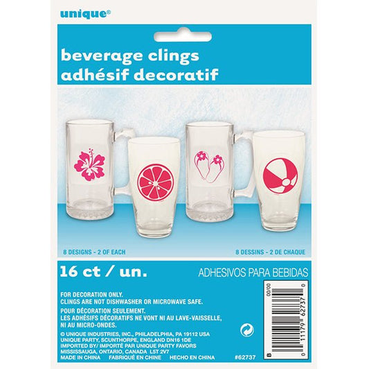 Summer Fun Beverage Glass Clings (Pack of 16) - The Party Marketplace