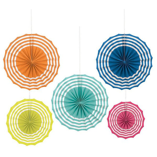 Summer Paper Fan Hanging Decorations - Assorted (Pack of 5) - The Party Marketplace