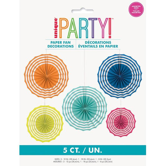 Summer Paper Fan Hanging Decorations - Assorted (Pack of 5) - The Party Marketplace