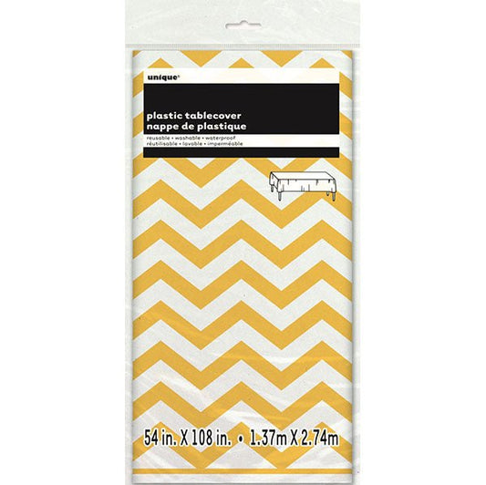 Sunflower Yellow Chevron Printed Tablecover 137cm x 274cm - The Party Marketplace