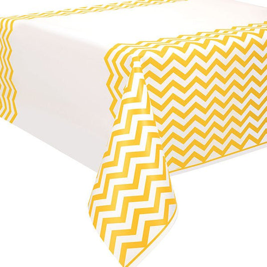 Sunflower Yellow Chevron Printed Tablecover 137cm x 274cm - The Party Marketplace