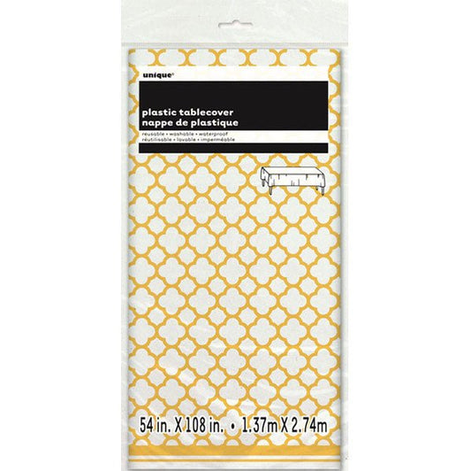 Sunflower Yellow Quatrefoil Printed Tablecover 137cm x 274cm - The Party Marketplace