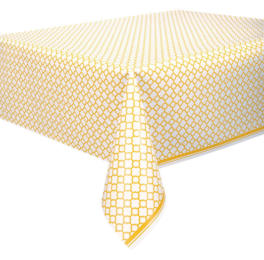 Sunflower Yellow Quatrefoil Printed Tablecover 137cm x 274cm - The Party Marketplace