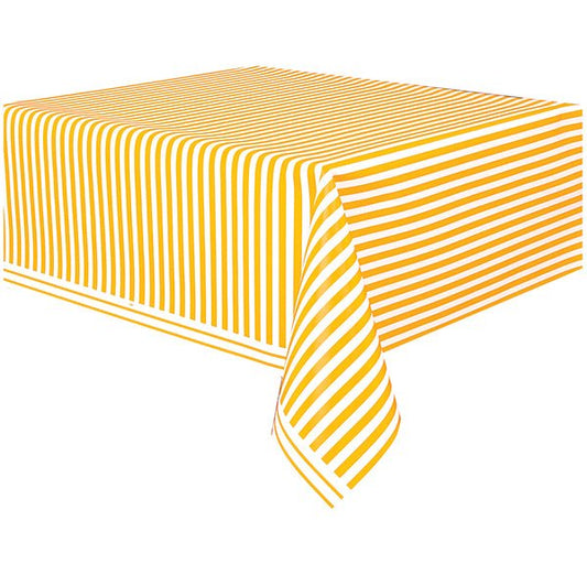 Sunflower Yellow Stripes Printed Tablecover 137cm x 274cm - The Party Marketplace