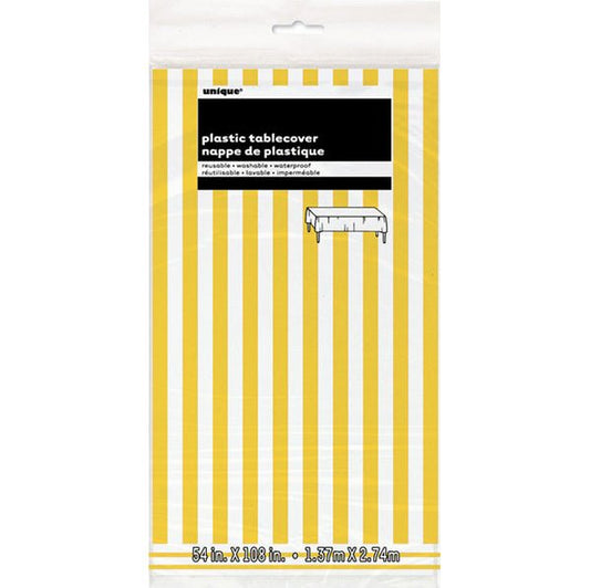 Sunflower Yellow Stripes Printed Tablecover 137cm x 274cm - The Party Marketplace