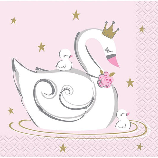 Swan Birthday Beverage Napkins (Pack of 16) - The Party Marketplace