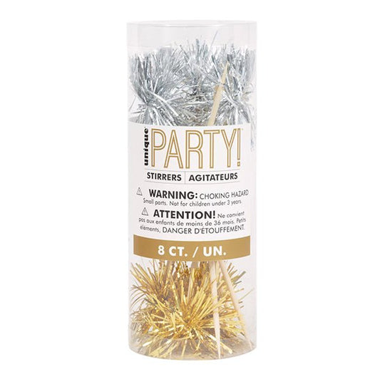Tinsel Stirrers - Assorted Gold & Silver (Pack of 8) - The Party Marketplace