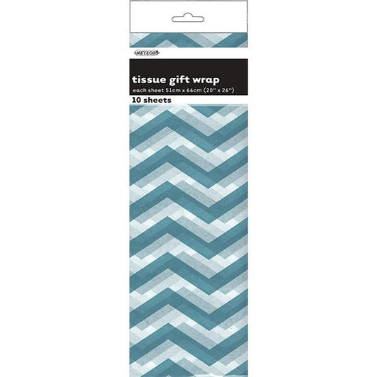 Tissue Paper - Caribbean Teal Chevron (10 Sheets) - The Party Marketplace