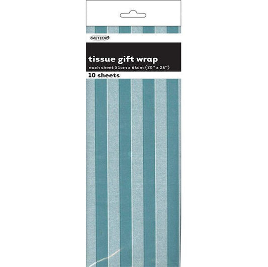 Tissue Paper - Caribbean Teal Stripes (10 Sheets) - The Party Marketplace