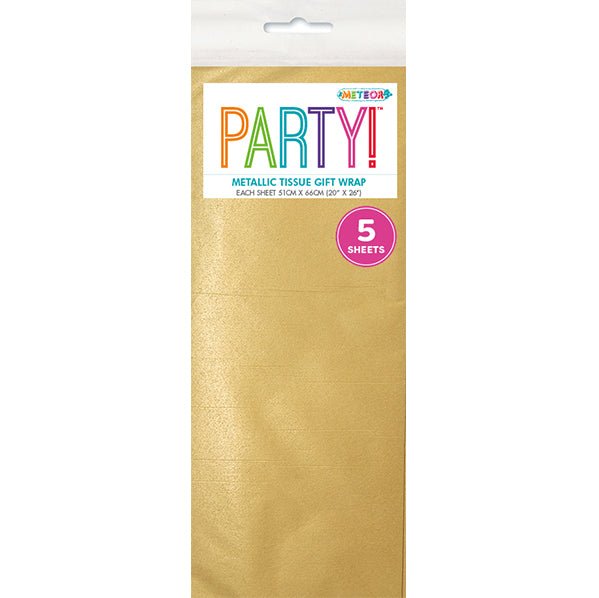 Tissue Paper - Metallic Gold (5 Sheets) - The Party Marketplace
