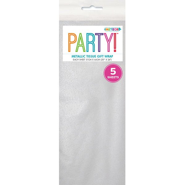 Tissue Paper - Metallic Silver (5 Sheets) - The Party Marketplace