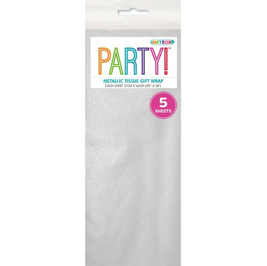 Tissue Paper - Metallic Silver (5 Sheets) - The Party Marketplace