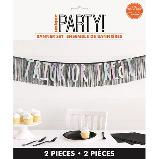 "Trick Or Treat" Foil Stamped Fringe Banner - 1.52cm (2 piece set) - The Party Marketplace