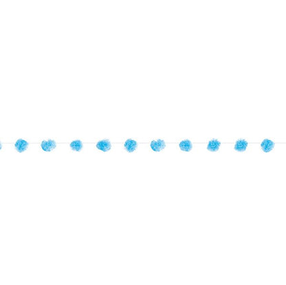 Tulle Pom Pom Garland - Blue (2.13m) - The Party Marketplace