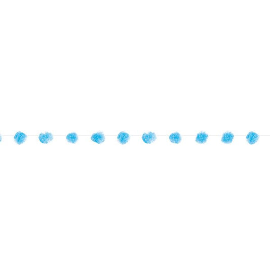 Tulle Pom Pom Garland - Blue (2.13m) - The Party Marketplace