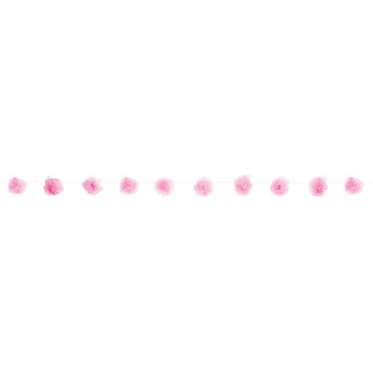 Tulle Pom Pom Garland - Pink (2.13m) - The Party Marketplace