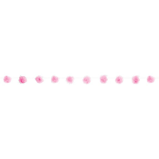 Tulle Pom Pom Garland - Pink (2.13m) - The Party Marketplace