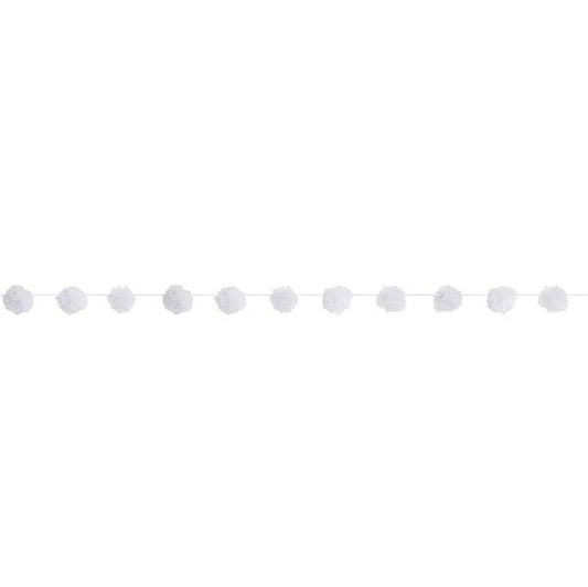Tulle Pom Pom Garland - White (2.13m) - The Party Marketplace