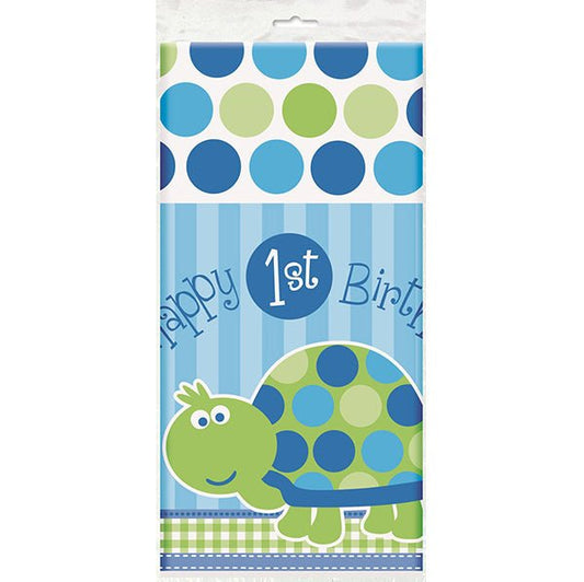 Turtle 1st Birthday Printed Tablecover 137cm x 213cm - The Party Marketplace