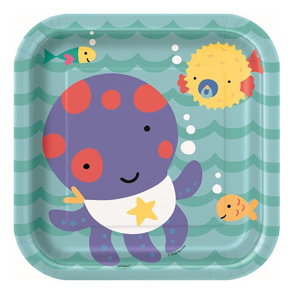 Under The Sea Square Paper Plates 18cm (Pack of 10) - The Party Marketplace