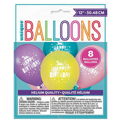 Unicorn Birthday Balloons - Assorted Colours (Pack of 8) - The Party Marketplace