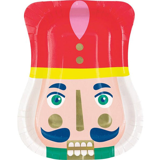 Vibrant Christmas Foil Stamped Nutcracker Shaped Paper Plates (Pack of 8) - The Party Marketplace