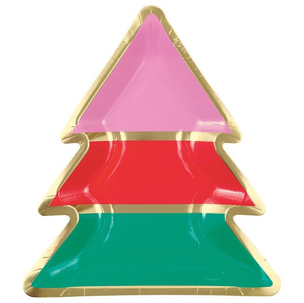 Vibrant Christmas Foil Stamped Tree Shaped Paper Plates (Pack of 8) - The Party Marketplace