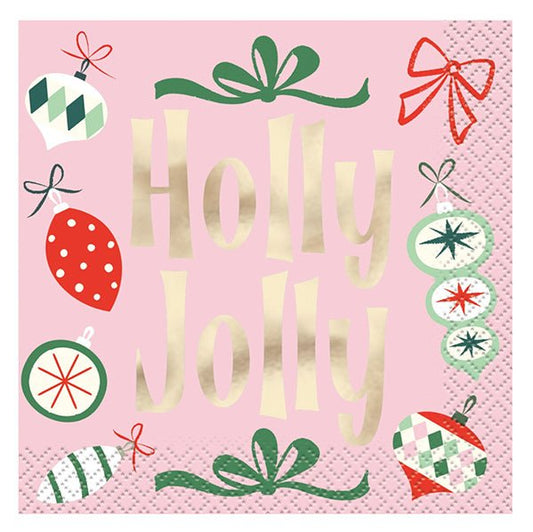 Vintage Christmas "Holly Jolly" Foil Stamped Beverage Napkins (Pack of 16) - The Party Marketplace