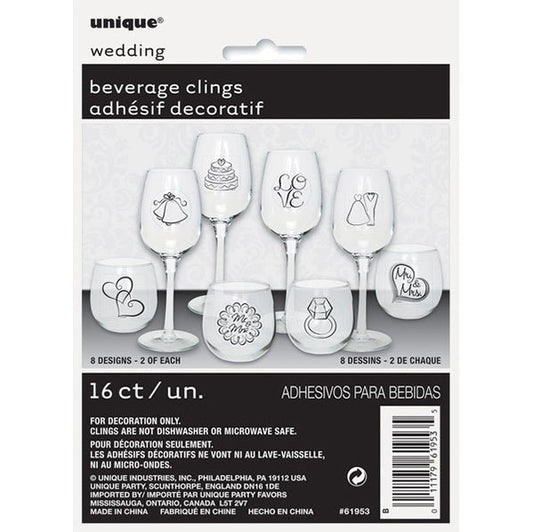 Wedding Beverage Glass Clings (Pack of 16) - The Party Marketplace