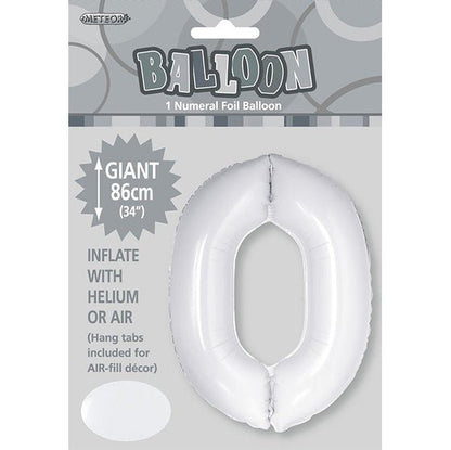 White "0" Numeral Foil Balloon (86cm) - The Party Marketplace