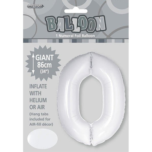 White "0" Numeral Foil Balloon (86cm) - The Party Marketplace