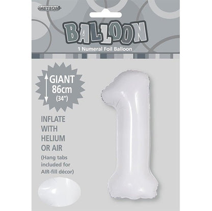 White "1" Numeral Foil Balloon (86cm) - The Party Marketplace