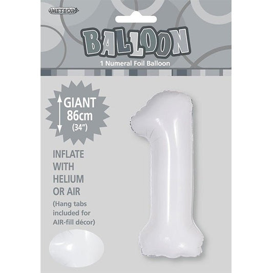 White "1" Numeral Foil Balloon (86cm) - The Party Marketplace