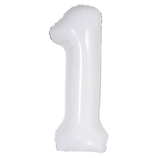 White "1" Numeral Foil Balloon (86cm) - The Party Marketplace