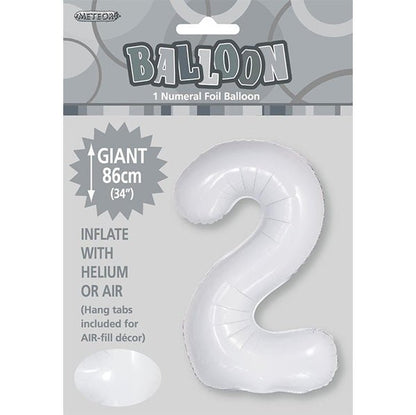 White "2" Numeral Foil Balloon (86cm) - The Party Marketplace