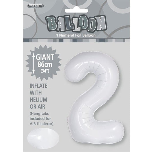 White "2" Numeral Foil Balloon (86cm) - The Party Marketplace