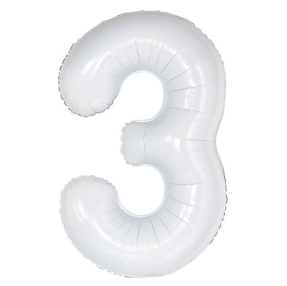 White "3" Numeral Foil Balloon (86cm) - The Party Marketplace