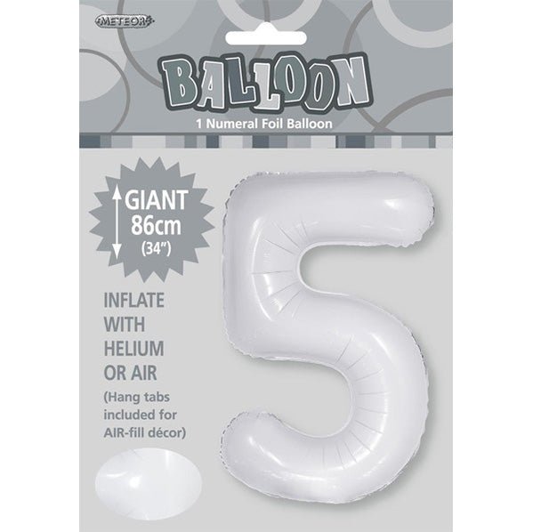 White "5" Numeral Foil Balloon (86cm) - The Party Marketplace